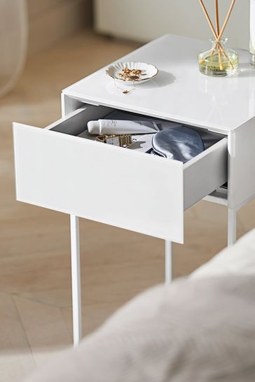 White and cheap glass bedside table