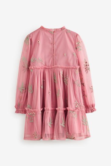Buy Laura Ashley Pink Embroidered Mesh Dress from Next Luxembourg
