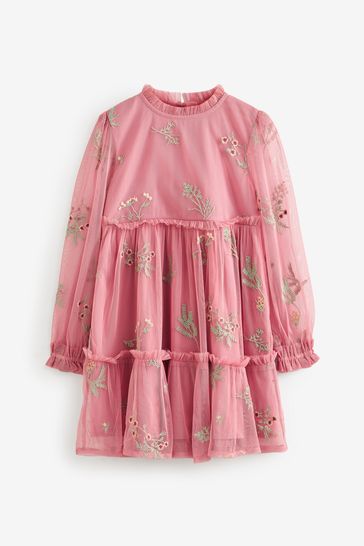 Buy Laura Ashley Pink Embroidered Mesh Dress from Next Bahrain