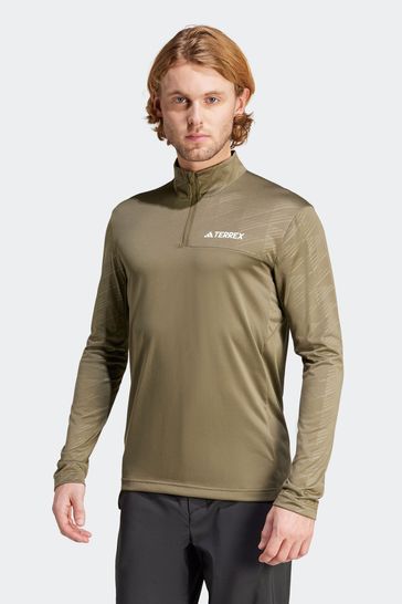 adidas Terrex Khaki Green Half Zip Long Sleeve Fleece