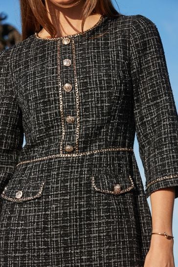 Buy Sosandar Black Boucle Trim Button Detail Shift Dress from Next Bahrain