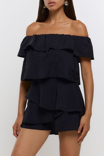 Buy River Island Black Bardot Layered Playsuit from Next Austria
