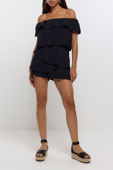 Buy River Island Black Bardot Layered Playsuit from Next Austria