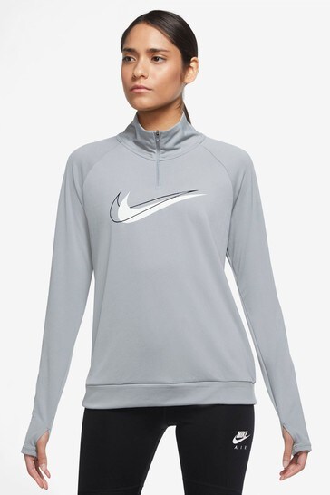 Nike Womens Grey Swoosh 1/2 Zip Running Top