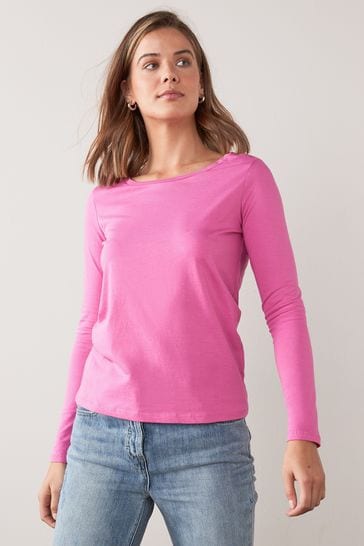 Bright Pink Long Sleeve Crew Neck Top