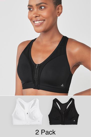 Buy Black/White Next Active Sports High Impact Zip Front Bras 2 Pack from  Next Ireland