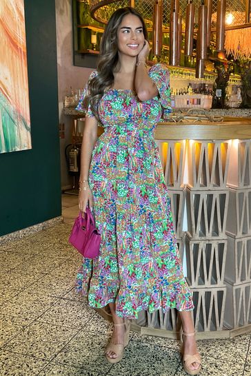Buy AX Paris Green Floral Print Bardot Style Midi Dress from Next Bahrain