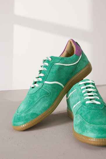 Green new arrivals leather trainers