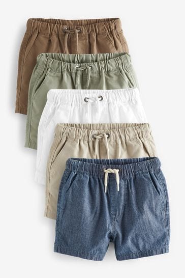 Navy/Tan/Chambray/Sage/Stone/White Pull On Shorts 5 Pack (3mths-7yrs)