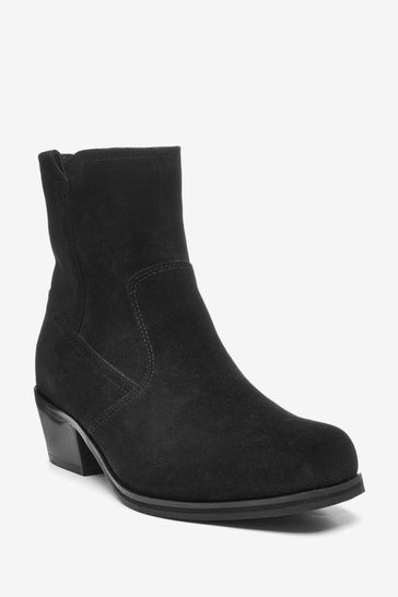 black suede western ankle boots