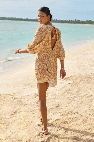 Buy Lipsy Gold Puff Sleeve V Neck Shift Holiday Shop Dress from Next Egypt