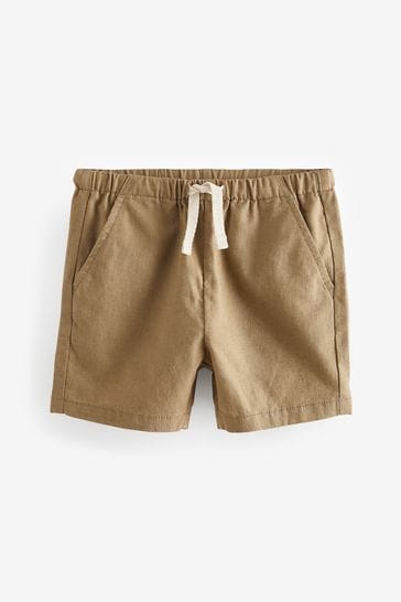 Tan Brown Linen Blend Pull-On Shorts (3mths-7yrs)