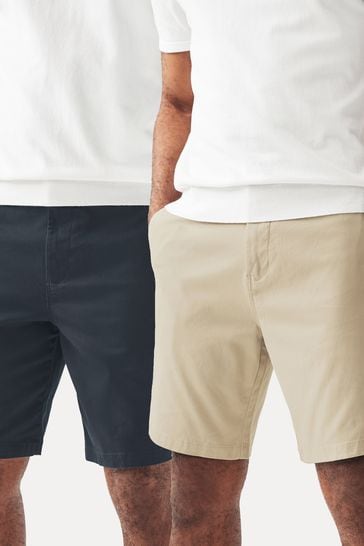 Navy/Stone Slim Fit Stretch Chinos Shorts 2 Pack