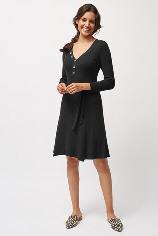 Black Button Front Jumper Dress