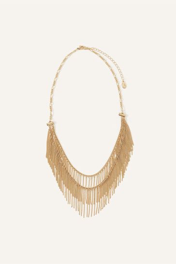 Accessorize Gold Tone Fine Tassel Layered Necklace