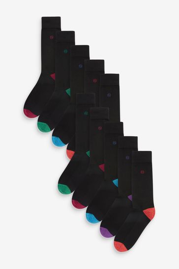 Contrast Heel 10 Pack Cushioned Sole Comfort Socks