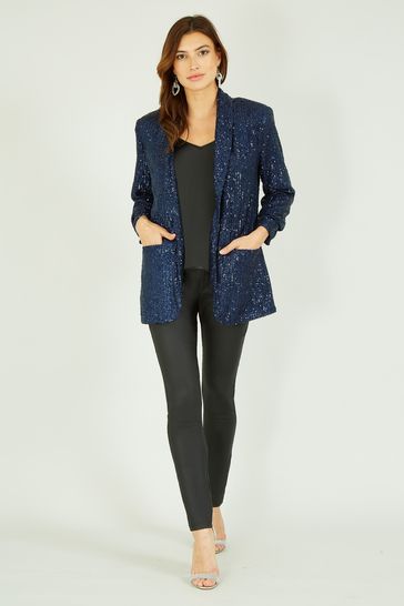 Yumi Blue Sequin Blazer With Pockets
