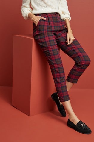 Tartan Red Check Belted Trousers
