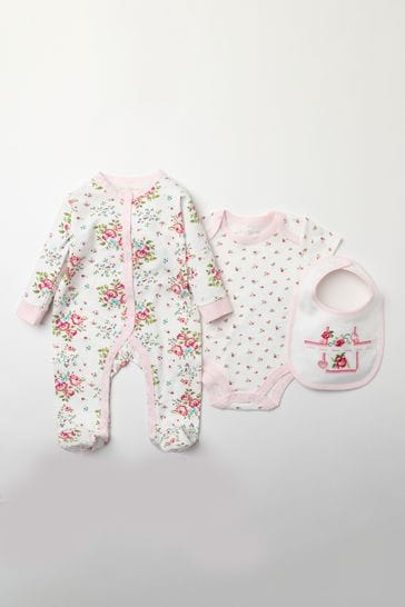 Rock-A-Bye Baby Boutique Pink Floral Print Cotton 3-Piece Baby Gift Set