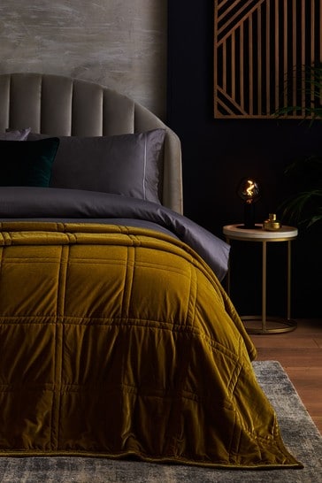 Ochre Yellow Luxurious Quilted Velvet Bedspread
