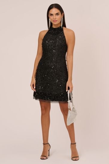 Buy Adrianna Papell Beaded Halter Swing Black Dress from Next Denmark