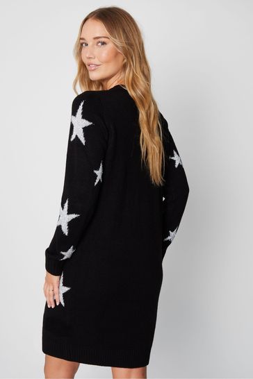 Buy Threadbare Black Crew Neck Knitted Christmas Jumper Dress from
