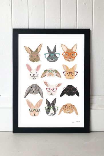 Black Rabbits In Glasses by Hanna Melin Framed Print