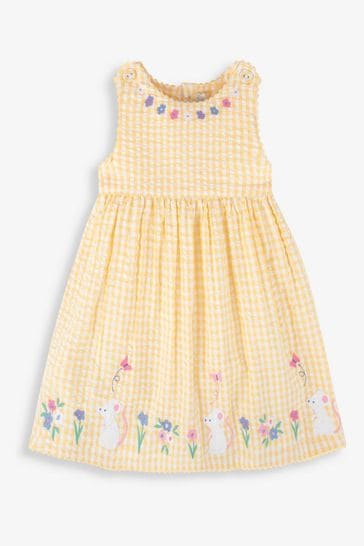 JoJo Maman Bébé Yellow Gingham Mouse Appliqué Dress
