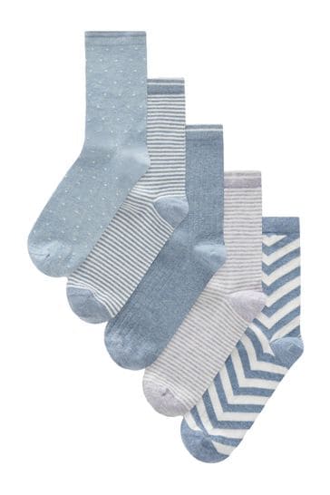 Blue/White/Grey Stripe Ankle Socks 5 Pack