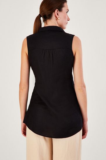 Buy Monsoon Beryl Longline Tunic Top in Linen Blend Black Blouse from Next  Latvia