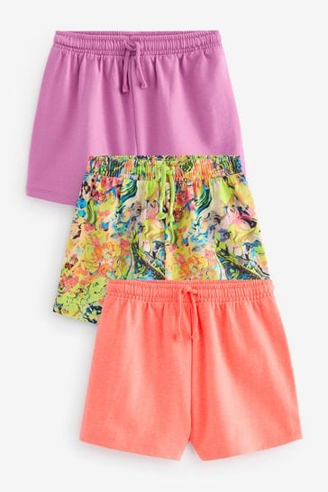 Multi Purple/Coral Pink/Marble Print 3 Pack Shorts (3-16yrs)