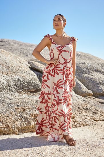 Myleene Klass Cream Palm Printed Tiered Sun Dress