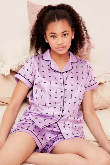 Pijama de satén violeta de Lipsy