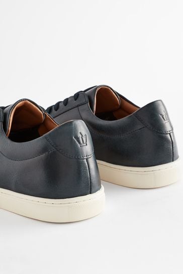 Mens navy leather trainers hot sale