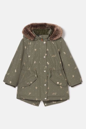 Buy Joules Girls Alix Khaki Green Printed Waterproof Parka Coat from Next Bahrain
