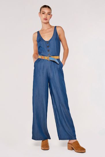 Apricot Navy Blue Multi Button Front Wide Leg Jumpsuit