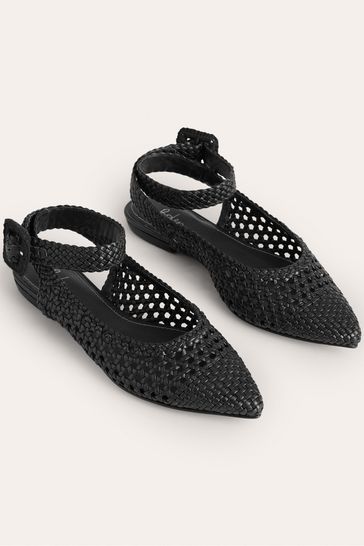 Black pointed flats with ankle hot sale strap
