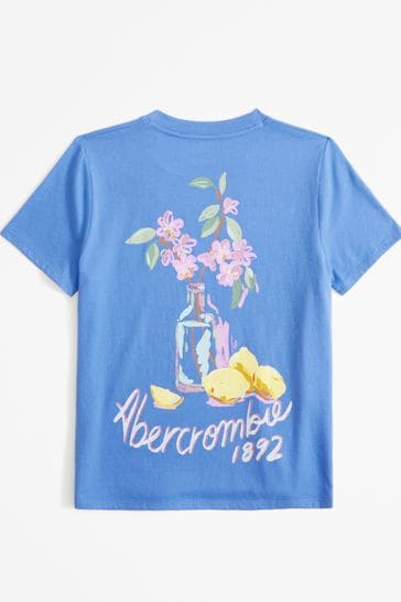 Abercrombie & Fitch Blue Short Sleeve Fruit Graphic Back Print Logo T-Shirt