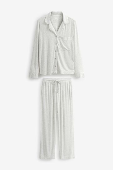 Buy Grey Ribbed Button Through Pyjamas from Next Netherlands