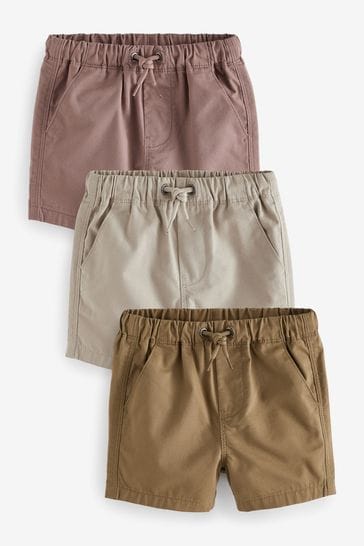 Tan/Stone/Pink Pull On Shorts 3 Pack (3mths-7yrs)