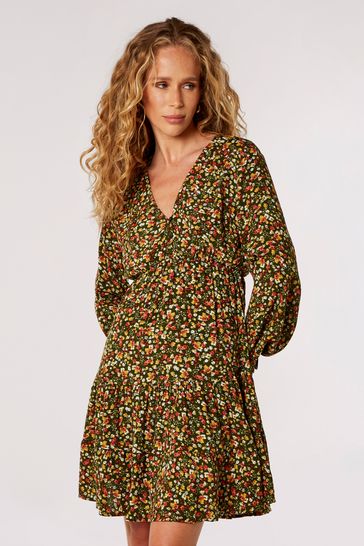 Buy Apricot Green Ditsy Tiered Button Detail Dress from Next Malaysia