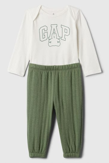 Conjunto de dos piezas de camiseta y leggings en verde y blanco de Gap (recién nacido-24meses)