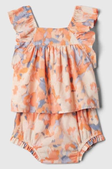 Gap Orange Baby Linen-Cotton Blend Print Outfit Set (Newborn-24mths)