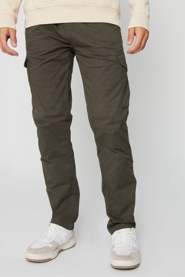 Threadbare Green Cotton Cargo Trousers With Stretch