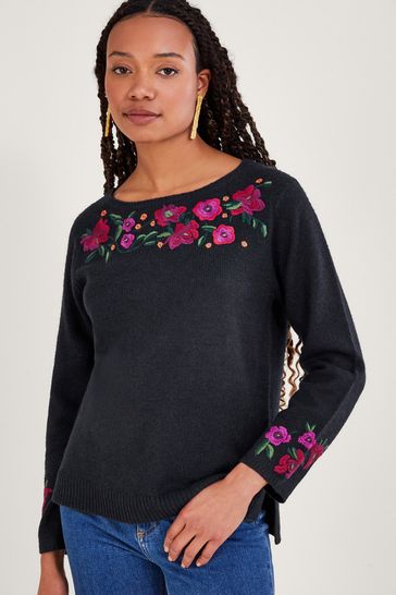 Blue outlet floral sweater