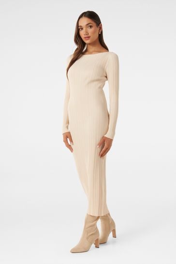 Buy Forever New Cream Petite Evie Long Sleeve Rib Knit Dress from