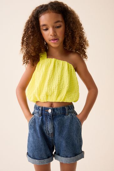 Yellow One Shoulder Texture Bubble Top (3-16yrs)