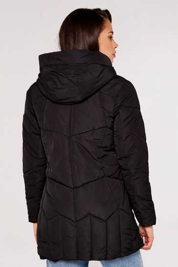 Apricot Black Mixed Panel Hooded Puffer Jacket