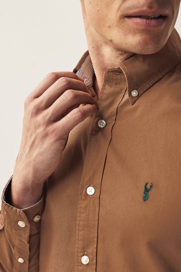 Tan Slim Fit Long Sleeve Oxford Shirt