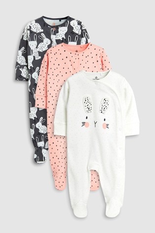 Pink/Monochrome Bunny Character Sleepsuits Three Pack (0-18mths)